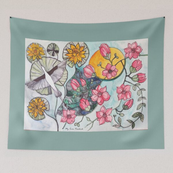Item preview, "Magnolias, water lilies and a crane" designed and sold by My Twin Peacock.