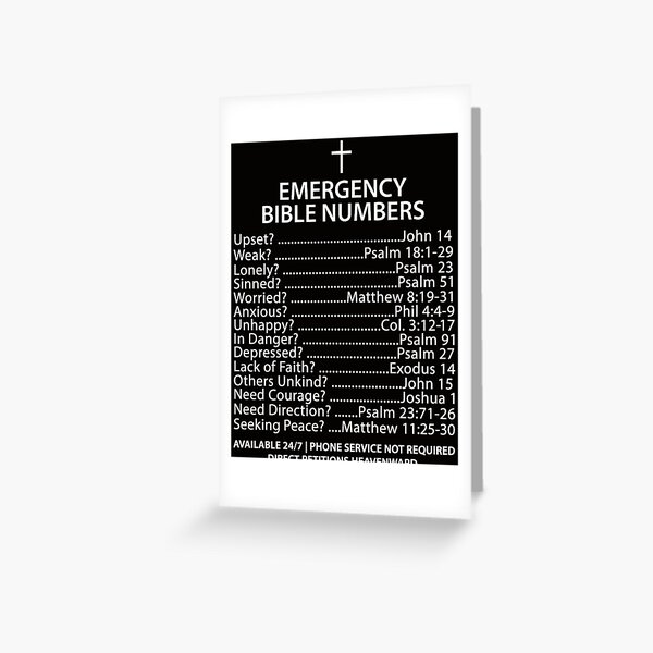 emergency bible numbers greeting cards redbubble