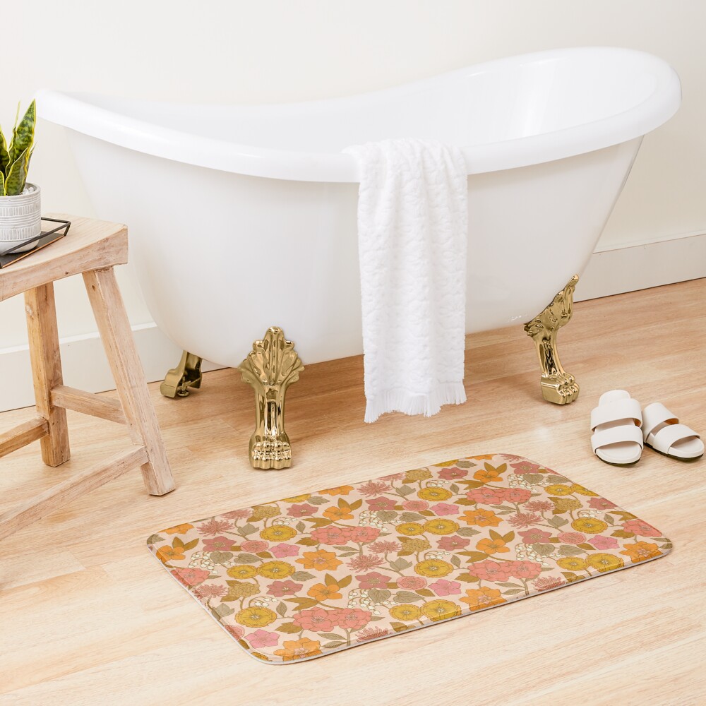 Botanical Blooms Vintage Retro Blush Petal Bath Mat