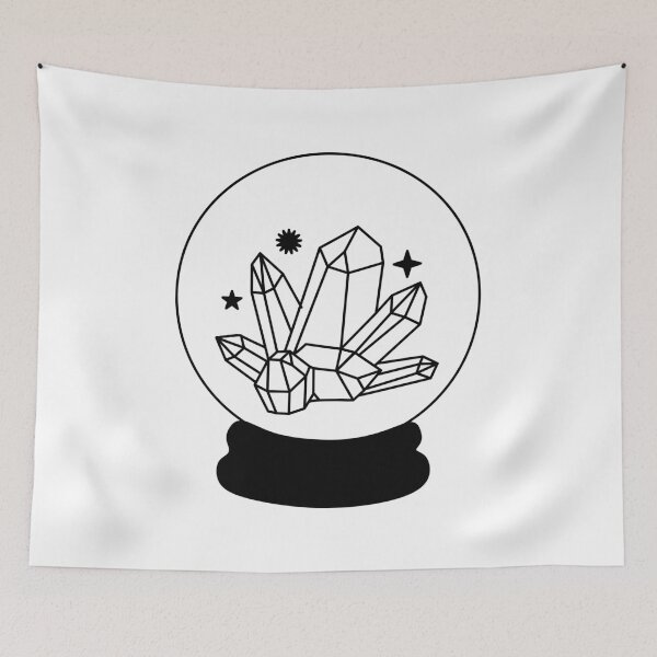 Item preview, Hand drawn magic crystal ball with gems line art and dot work. Boho chic tattoo, poster or altar veil print design  designed and sold by OneLinePrint.