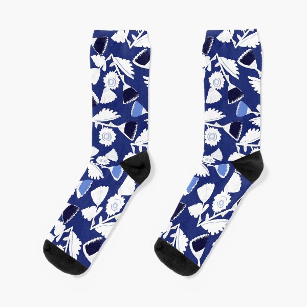 Enchanting and Bold Blue and White floral Pattern Socks