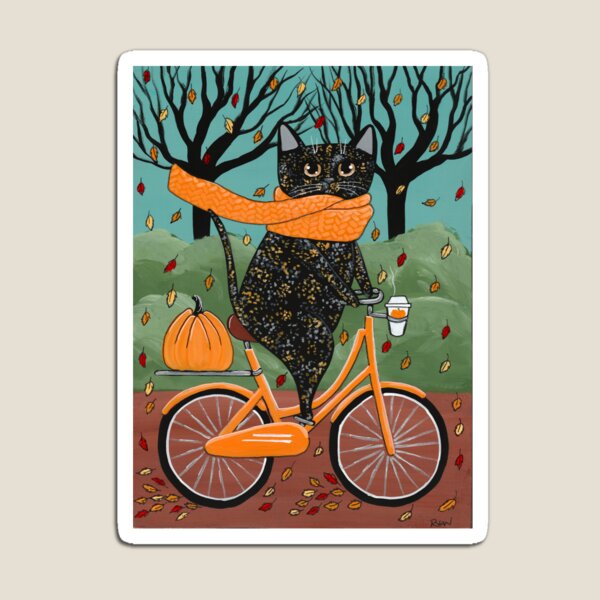 Vista previa del artículo con la obra «Gato de paseo en bicicleta de otoño Tortie», diseñado y vendido por KilkennyCat Art.
