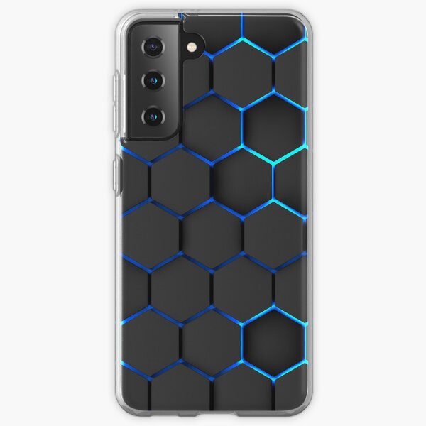 design futuriste et moderne, technologie, hexagones noirs avec fond bleu clair Coque souple Samsung Galaxy