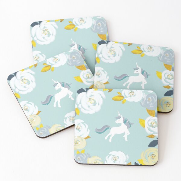 Item preview, Unicorn on Light Blue with White and Yellow Roses designed and sold by aprincessinsp.