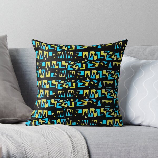 Graffiti Style yellow blue Throw Pillow