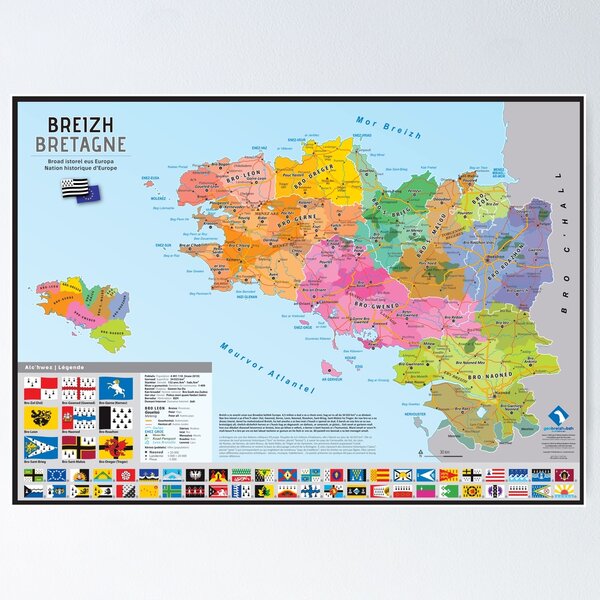 "Breizh" : Carte des pays historiques de Bretagne Poster