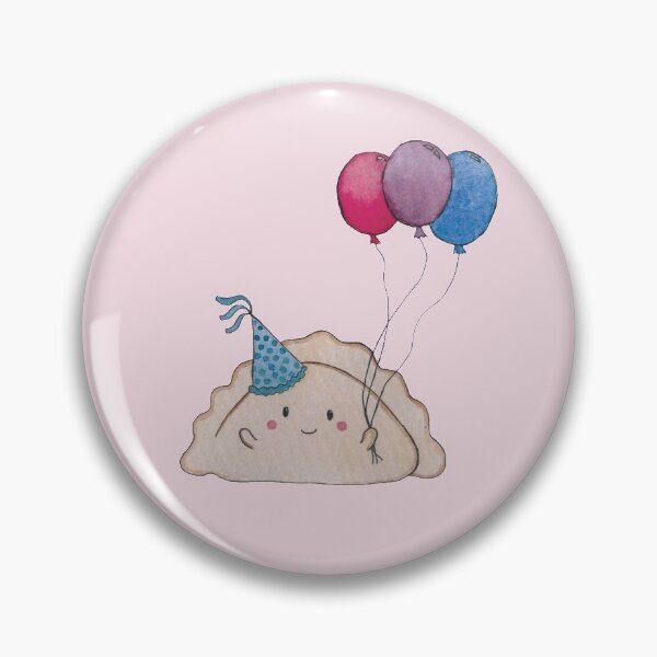 Item preview, Cute dumplings pierogi celebrating with balloons and wearing party hats designed and sold by littlebluefawn.