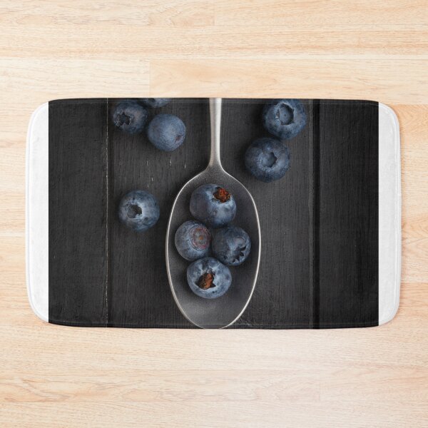 Item preview, blueberries and a silver spoon on distressed wood designed and sold by Phillip Thornton.