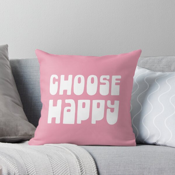Item preview, Choose Happy - Inspirational Motivational Optimistic Retro Typography in White and Bubblegum Pink designed and sold by kierkegaard.