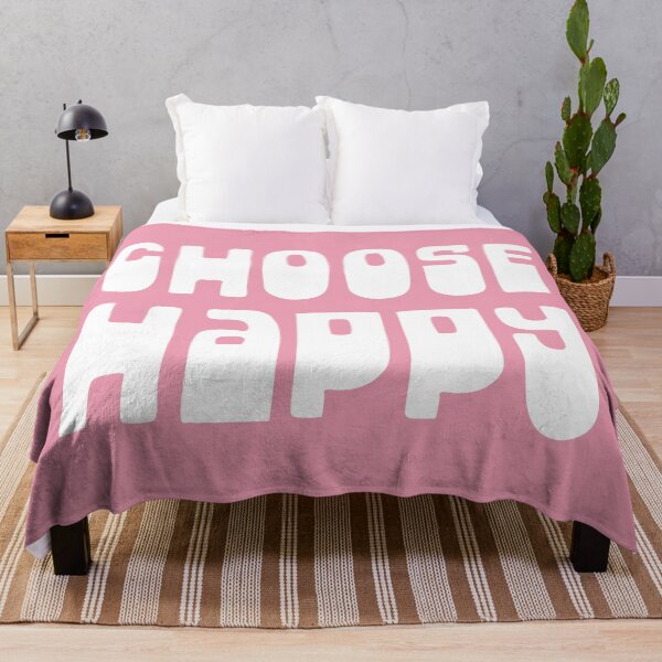 Item preview, Choose Happy - Inspirational Motivational Optimistic Retro Typography in White and Bubblegum Pink designed and sold by kierkegaard.