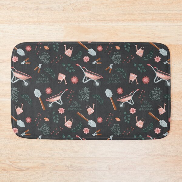 Item preview, Seamless vector pattern of garden tools and plants hand drawn elements over black designed and sold by Familyshmot.