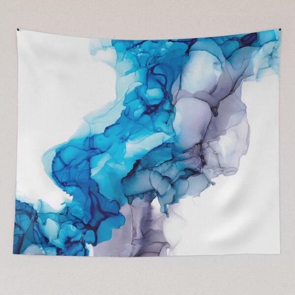 Item preview, Turquoise and Periwinkle Smoke: Original Abstract Alcohol Ink Painting designed and sold by herzart.