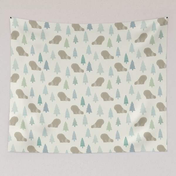 Item preview, Sleepy Bear in a scarf and Christmas trees winter design designed and sold by Latch Farm  Studios.