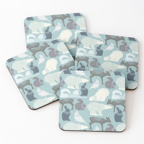 Item preview, Winter ice blue forest animals, bear, hare, polar bear, red cardinal, deer print designed and sold by Latch Farm  Studios.