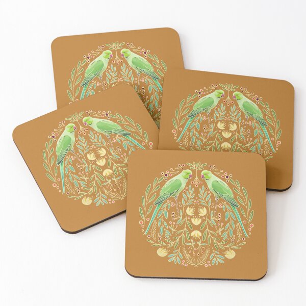 Item preview, Ocher mirrored parrots designed and sold by Kathy Lecocq.