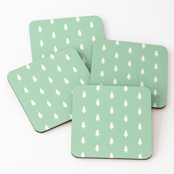 Item preview, Little white Christmas tree forest on a green background, repeating pattern designed and sold by Latch Farm  Studios.