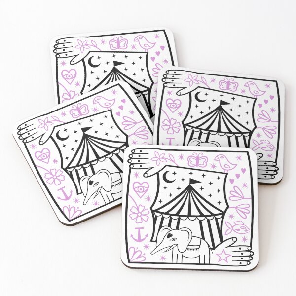 Item preview, Original Elephant and Circus Tent with Strong Man Tattooed Arms Frame Illustration (black and pink) designed and sold by wariana.