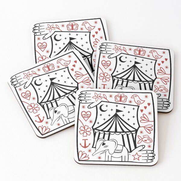 Item preview, Original Elephant and Circus Tent with Strong Man Tattooed Arms Frame Illustration (black and red) designed and sold by wariana.