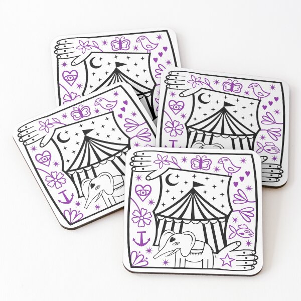 Item preview,  Original Elephant and Circus Tent with Strong Man Tattooed Arms Frame Illustration (black and purple) designed and sold by wariana.