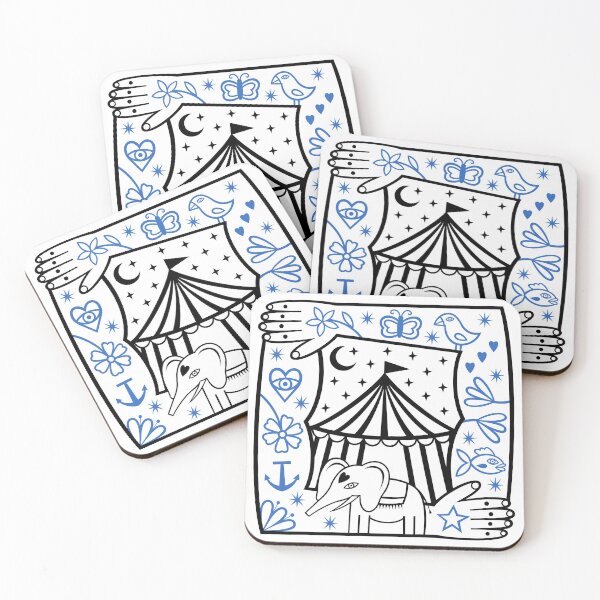 Item preview, Original Elephant and Circus Tent with Strong Man Tattooed Arms Frame Illustration (black and royal blue) designed and sold by wariana.