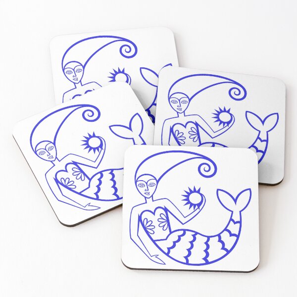 Item preview, Original Mermaid Holding the Sun Folk Artwork Illustration (lapis lazuli blue) designed and sold by wariana.