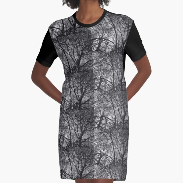 Jumbled branches 2 (monochrome), Hob Moor, York Graphic T-Shirt Dress