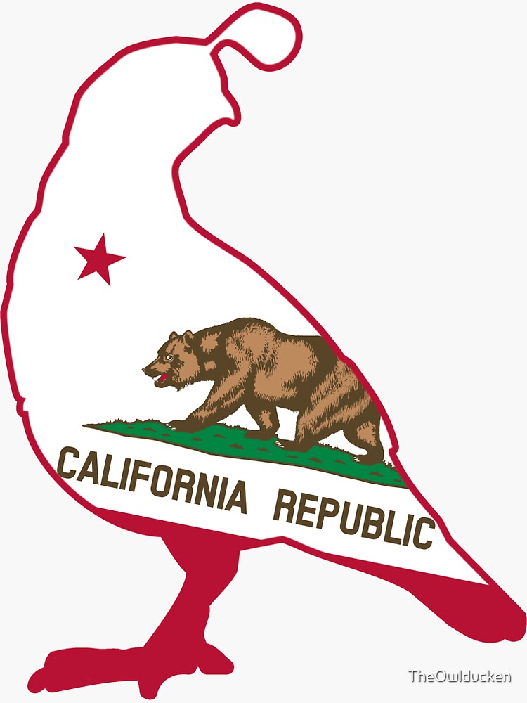"California Quail State Flag-State Bird" Sticker by TheOwlducken