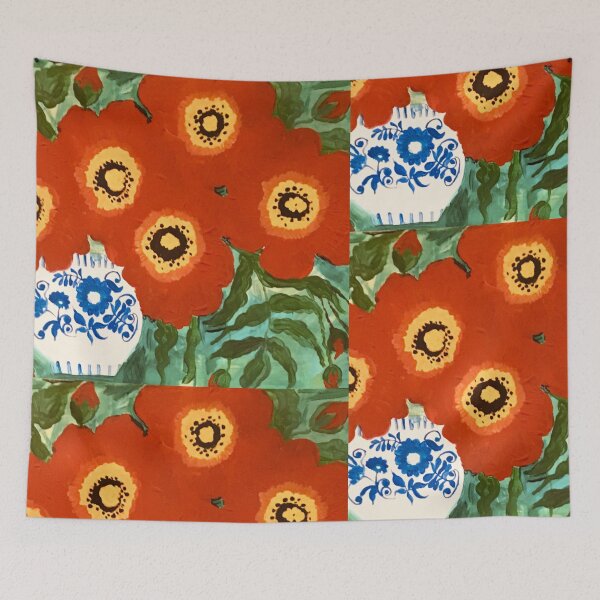Artikelvorschau, Großmutters blaue China-Vase und rote Mohnblumen entworfen und verkauft von Wendy Thompson.