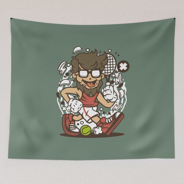 Item preview, Hipster Tennis Player Cartoon Character - Funny - sports- art illustration designed and sold by Nickelparis.
