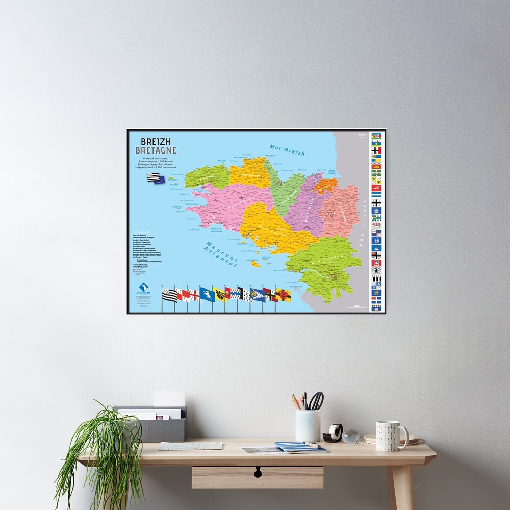 Poster « "Breizh" : Carte de la Bretagne, 9 pays, 5 départements»