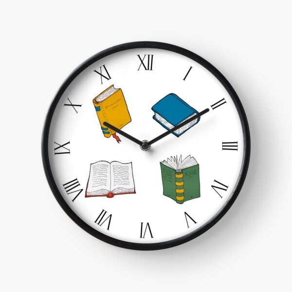 Books pattern 1 white background Clock