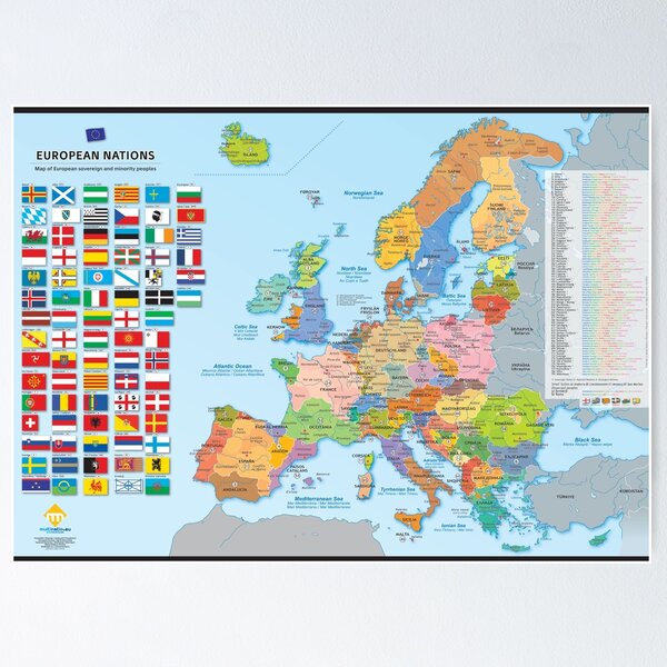 Carte des nations d'Europe (multilingue) Poster