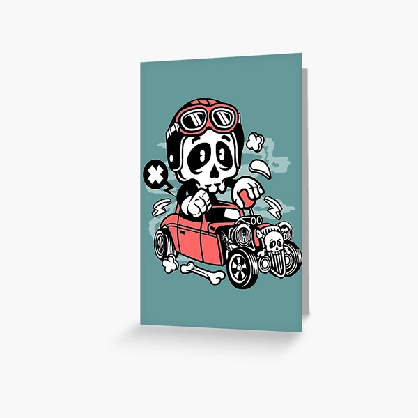 Hot Rod Skull Cartoon Character - fun art design illustration Greeting  Card for Sale by Nickelparis