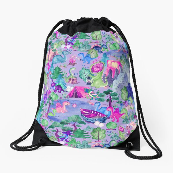 Aquarell Dinosaurier Camping Kinder Dino Muster Pink Turnbeutel