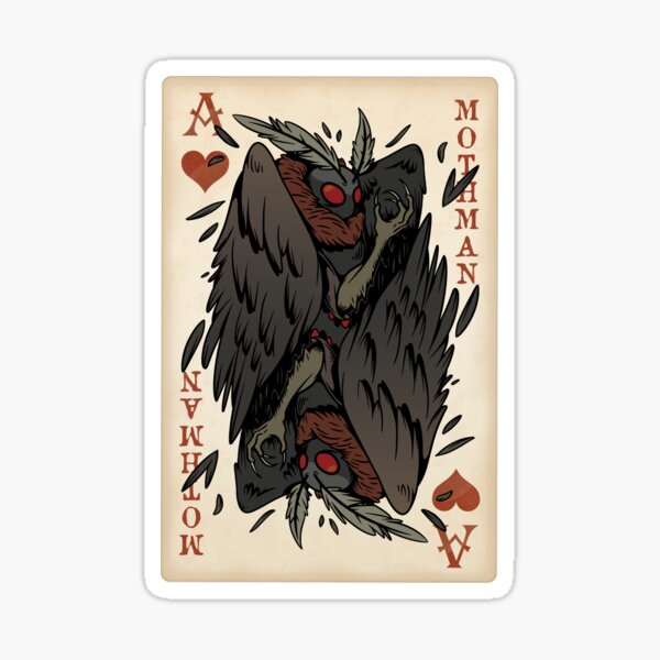 Mothman Playing Card - Vintage Ace of Hearts Cryptid Gift Sticker