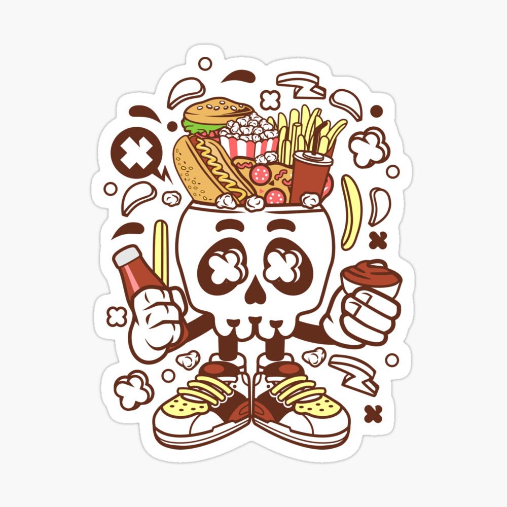 Poster La Comida Chatarra Craneo Personaje De Dibujos Animados Divertido Arte Ilustracion De Nickelparis Redbubble