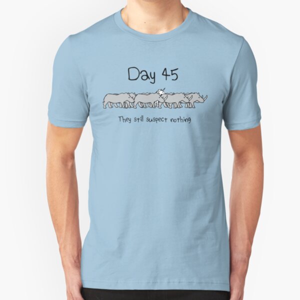 Day 45. They still suspect nothing. (Unicorn + Rhinos) Slim Fit T-Shirt