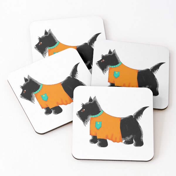 Item preview, Black Scottie Terrier Wearing an Orange Tee Shirt designed and sold by phyllisdobbs.