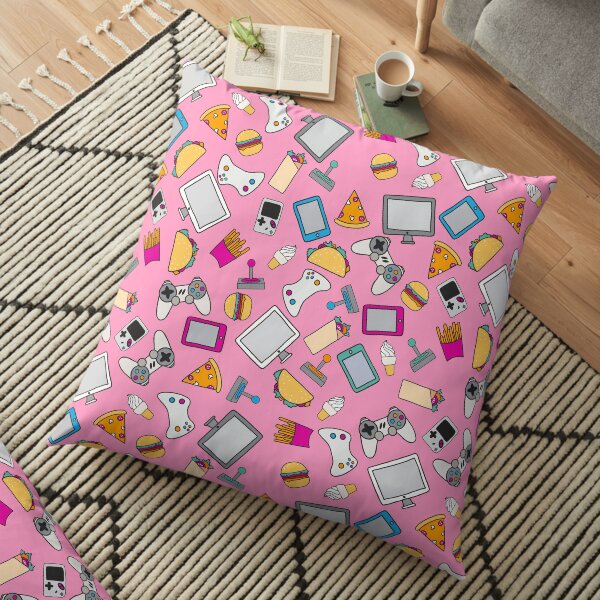 Gamer Girl Pink Fast Food Gaming Pattern Floor Pillow