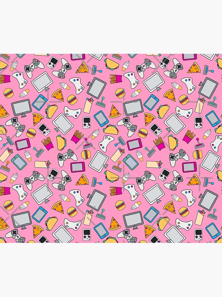 Gamer Girl Pink Fast Food Gaming Pattern by SamAnnDesigns