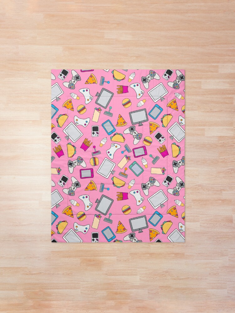 Alternate view of Gamer Girl Pink Fast Food Gaming Pattern Comforter