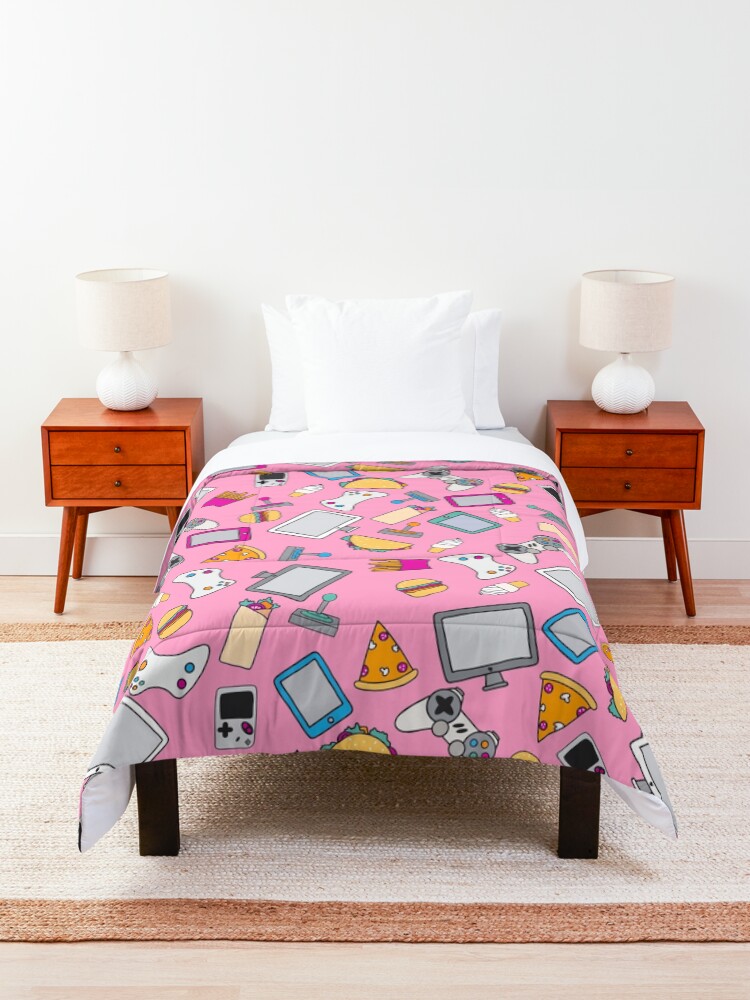 Alternate view of Gamer Girl Pink Fast Food Gaming Pattern Comforter