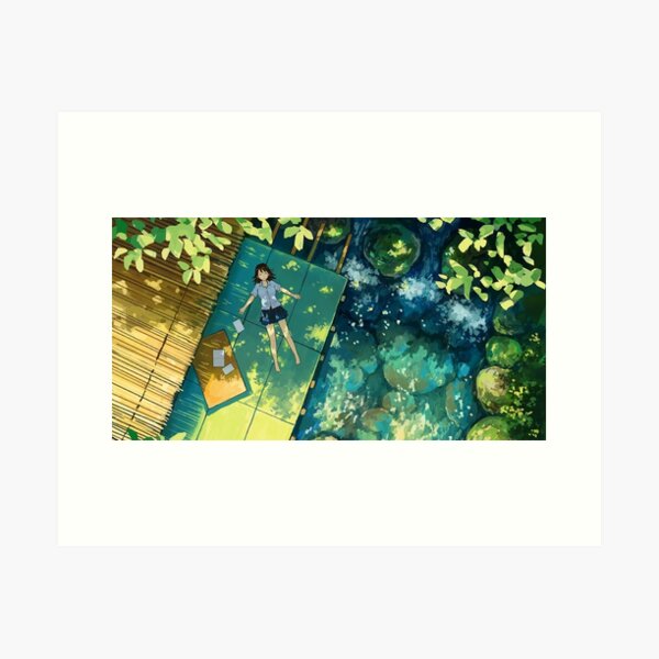 Item preview, Girl napping by pool of water in the shade of the sun to take a break from her homework  designed and sold by MindChirp.