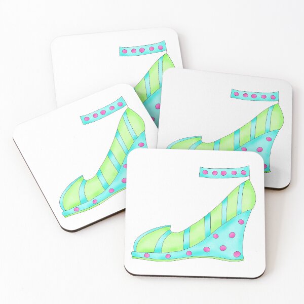 Item preview, Blue Wedge Heel Shoe Whimsy in Turquoise, Green and Pink designed and sold by phyllisdobbs.