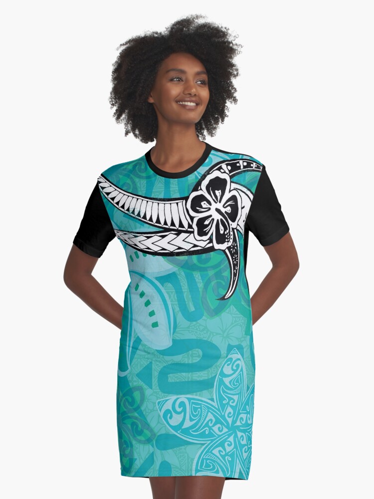 Hawaiian - Samoan - Polynesian Teal Tribal Tattoo Designs Graphic T-Shirt  Dress for Sale by sunnthreads