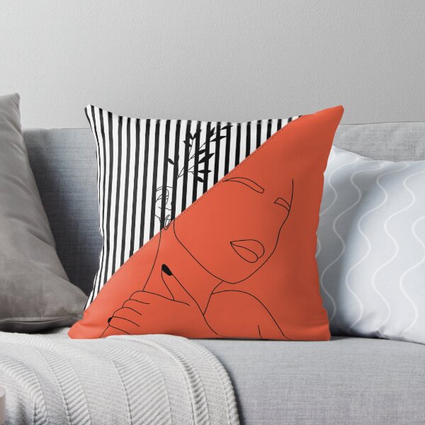 Oriental Abstract Lined Artwork Throw Pillow