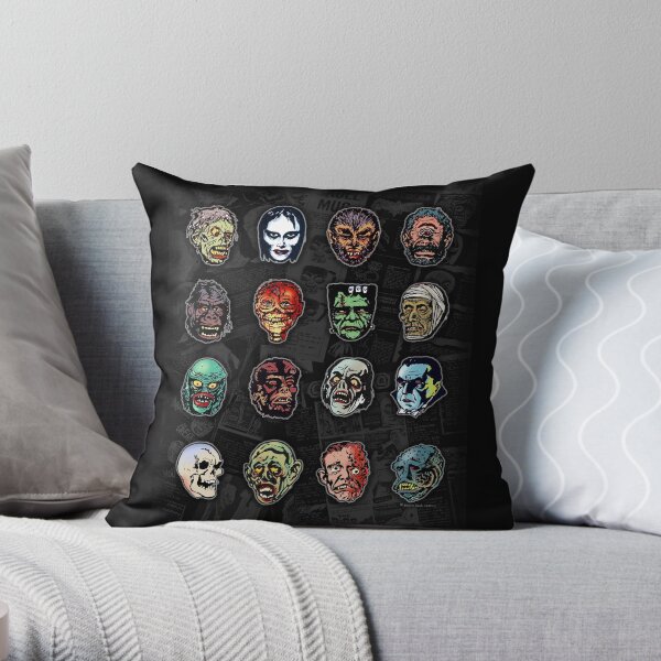 Horror Movie Monster Masks (color) Throw Pillow