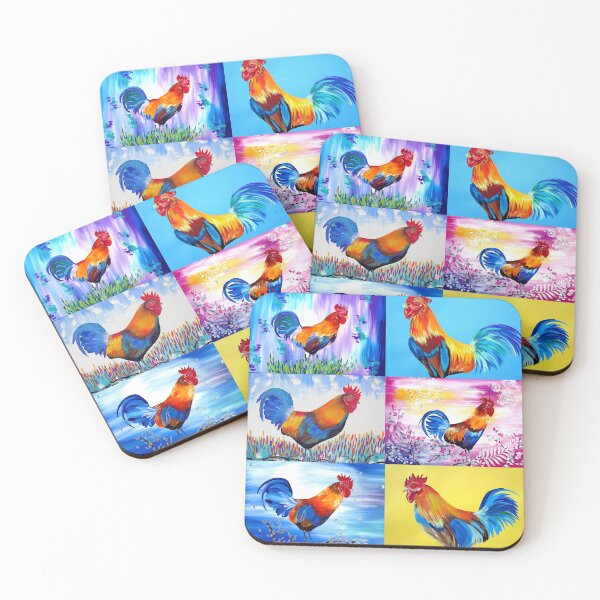Item preview, happy chickens with abstract colours designed and sold by CateJacobs.