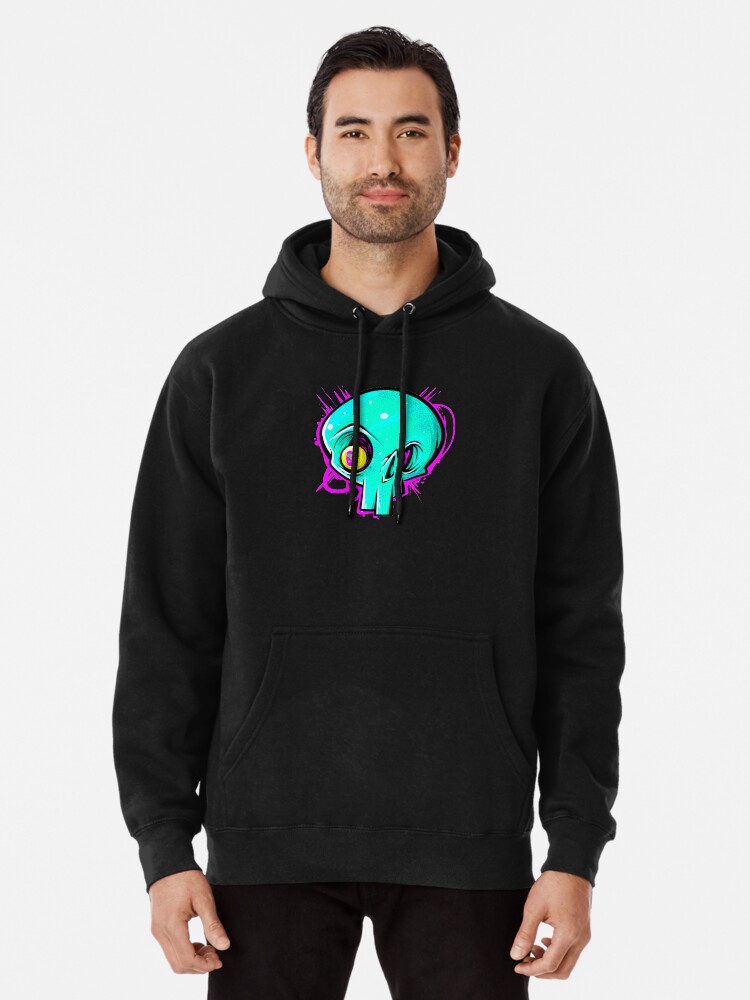 Pink and Blue Skull Pullover Hoodie