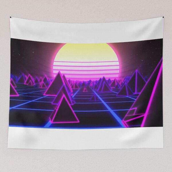 Item preview, Retro Pyramids on 80s Synthwave Neon Landscape with Glowing Sun designed and sold by IncrediVFX.